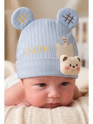 Bambik Kayra Baby Erkek Bebek Cute Ayıcık Figürlü Penye Şapka 0-9 Ay