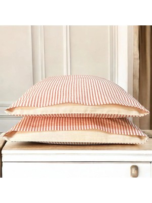 Mundo Lindo %100 Pamuk Ipliği Boyalı Çizgili Tek Kişilik Yastık Kılıfı 2'li Set - 50X70 cm Naturel Cep Detaylı