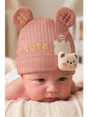 Bambik Kayra Baby Erkek Bebek Cute Ayıcık Figürlü Penye Şapka 0-9 Ay