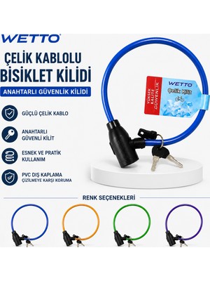 Anahtarlı Bisiklet Kilidi Çelik Halat Üzeri Silikon Kaplamalı 1 Adet (Siyah-Kırmızı-Mavi)