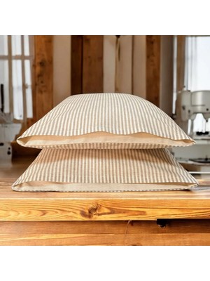 Mundo Lindo %100 Pamuk Ipliği Boyalı Çizgili Tek Kişilik Yastık Kılıfı 2'li Set - 50X70 cm Naturel Cep Detaylı