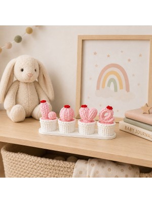 Wowolab Örgü Dokulu 4’lü Kaktüs Kapaklı Mini Saklama Kutusu ve Dekorasyon Seti Pla
