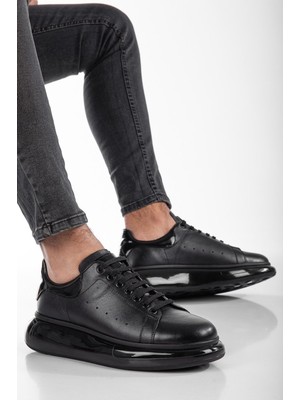 Erkek Içi Dışı Hakiki Deri Siyah Rugan Sneaker