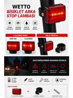 Bisiklet Arka Stop Lambası – LED Uyarı ve Güvenlik Işığı