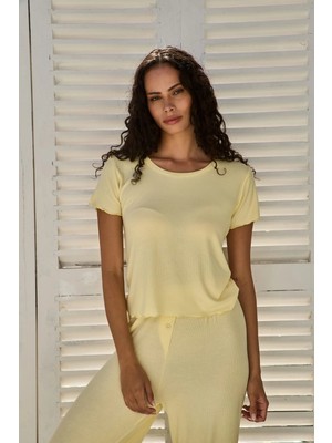 Lovely Things Debra Modal Karışımlı Kaşkorse Kısa Kol Tshirt - Açık Sarı