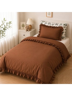 Mundo Lindo Fırfırlı Nevresim Takımı Boho Brown Tek Kişilik 2 Parça 160 x 220 cm