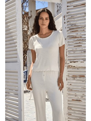 Lovely Things Debra Modal Karışımlı Kaşkorse Kısa Kol Tshirt - Ekru