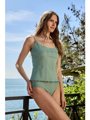 Lovely Things Kımberly Pointelle Ip Askılı Atlet Pijama Üstü - Açık Yeşil