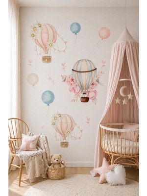 KutuTR Pastel Uçan Balon Temalı Duvar Stickerı – 50X100 cm