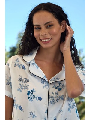 Lovely Things AMALFİ Vual Dokuma Uzun Kol Gömlek Pijama Üstü - Beyaz
