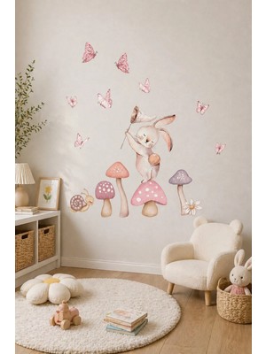 KutuTR Tavşan ve Mantar Temalı Çocuk Odası Duvar Stickerı – 50X100 cm