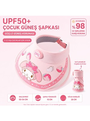 Sevimli Tavşan My Melody Melodi Pembe Desenli Çocuk Güneş Şapkası UPF50+ Uv Korumalı Katlanabilir Vizör 3-12 Yaş Pembe
