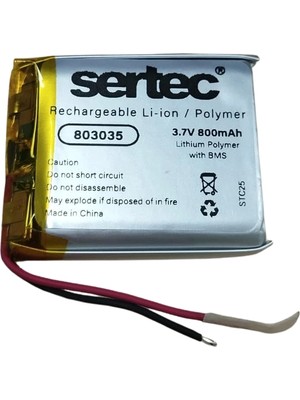 Evimdeyokyok Sertec 803035 3.7V 800 Mah Li-Polymer Pil (DEVRELI/1.5A)
