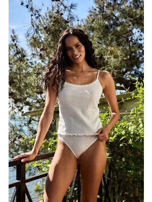 Lovely Things Kımberly Pointelle Ip Askılı Atlet Pijama Üstü - Ekru