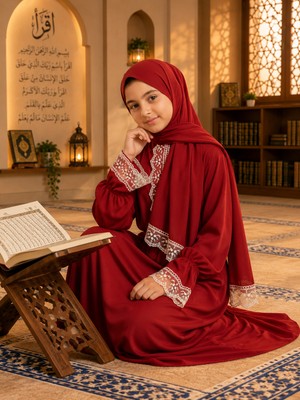 Defka Yazlık Kumaş Kız Çocuk Namaz Elbisesi Kolay Giyim