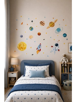 KutuTR Uzay Temalı Çocuk Odası Duvar Sticker Seti – 50X100 cm