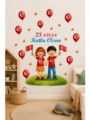 KutuTR 23 Nisan Kutlu Olsun Çocuk Odası Duvar Stickerı 50X100 cm Folyo Baskı Dekoratif Duvar Süsü Duvar Stickerı