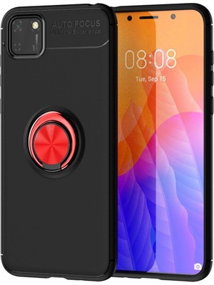 Evimdeyokyok Huawei Y5P Kılıf Range Yüzüklü Silikon - Siyah-Kırmızı