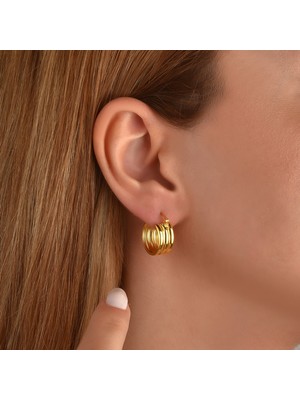 Nox Jewelry 14 Ayar Altın Kaplama Üç Sıralı Halka Gümüş Küpe - E00312