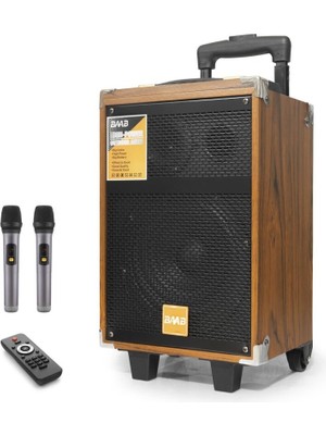 Skygo Çift Karaoke Mikrofonlu Bluetooth Hoparlör Fm Radyo 40W 8 İnç Kumandalı Ahşap BQ8