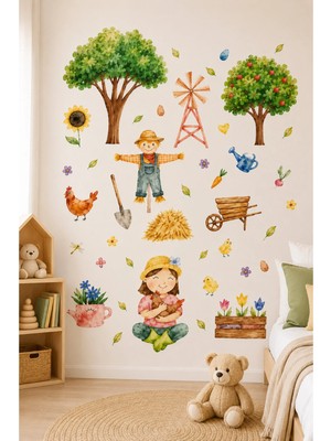 KutuTR Çiftlik Temalı Çocuk Odası Duvar Stickerı 50X100 cm Folyo Baskı Dekoratif Duvar Süsü
