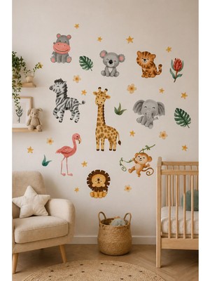 KutuTR Safari Hayvanları Çocuk Odası Duvar Sticker Seti – 50X100 cm
