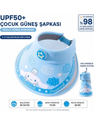 Sevimli Tavşan Cinnamorol Desenli Mavi Çocuk Güneş Şapkası UPF50+ Uv Korumalı Katlanabilir Vizör 3-12 Yaş Mavi