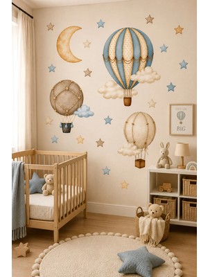 KutuTR Sıcak Hava Balonu Temalı Çocuk Odası Duvar Stickerı 50X100 cm Dekoratif Folyo Baskı