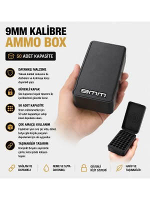 Memania Co 9mm Fişek Mühimmat Mermi Saklama Kutusu 50 Kapasiteli