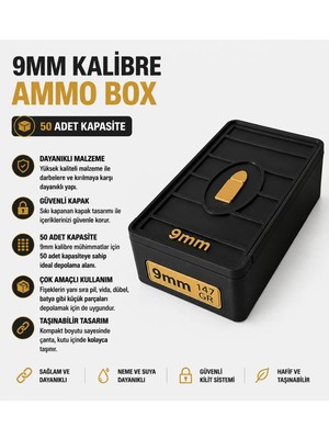 Memania Co 9mm Fişek Mühimmat Mermi Saklama Kutusu 50 Kapasiteli