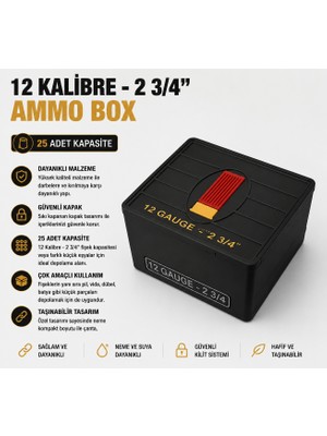 Memania Co 12 Kalibre 2-3/4 Fişek Saklama Kutusu – 25’li Dayanıklı Ammo Box 12 Kalibre
