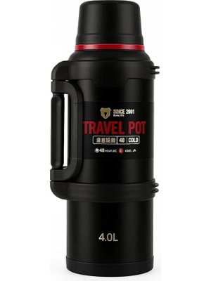 NEVVALİFE Travel Pot Çelik Siyah Renk Termos 4 Litre 48 Saat Sıcak Soğuk Dağcı Termos Nevvalife Travel Pot Gümüş Kamp Termos Aile Boyu Büyük Termos