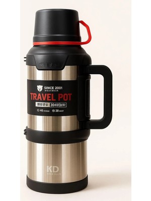 NEVVALİFE Travel Pot Çelik Termos 4 Litre 48 Saat Sıcak Soğuk Dağcı Termos Nevvalife Travel Pot Gümüş Kamp Termos Aile Boyu Büyük Termos