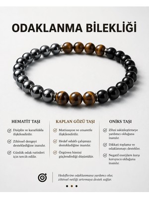 Morlisse Odaklanma Bilekliği | Hematit, Kaplan Gözü ve Oniks Doğal Taş Bileklik | Günlük Motivasyon ve Konsantrasyon