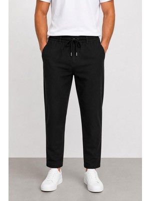 Yazı Keten Erkek Beli Bağlamalı Casual Jogger Pantolon 7734