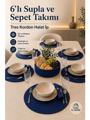 Risingmaber Mavi El Yapımı Tres Kordon 6lı Supla ve Sepet Takımı ve Amerikan Servis Takımı MC8M