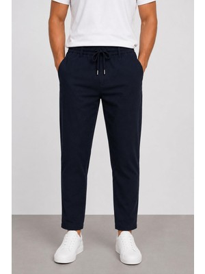 Yazı Keten Erkek Beli Bağlamalı Casual Jogger Pantolon 7734