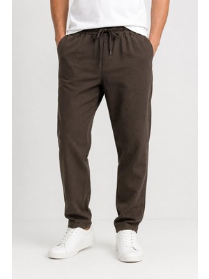 Yazı Keten Erkek Beli Bağlamalı Casual Jogger Pantolon 7734