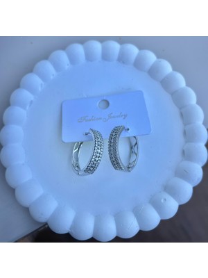 Nilonya Aksesuar 14K Altın Kaplama Silver Zirkon Taşlı Halka Küpe