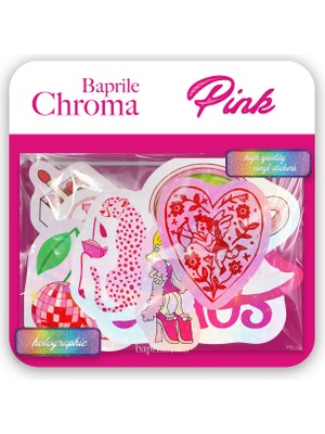 Baprile Pembe Renk Temalı Hologram Stickerlar 21 Adet Sticker Paketi Suya Dayanıklı Laptop Termos Telefon Etiket Seti
