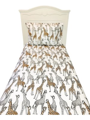 Mundo Lindo %100 Doğal Pamuk Giraffe Tek Kişilik Lastikli Çarşaf Seti