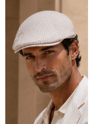 Külah Sand Weave Keten Dokulu Slim Fit Kasket – Flat Cap | Riviera Collection