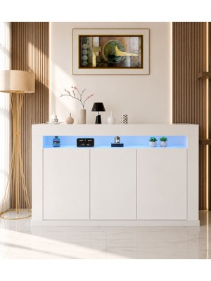 Adalımodules LED Aydınlatmalı Modern Konsol | Kapaklı Çok Gözlü Depolama Ünitesi | Salon ve Yemek Odası Için Şık Büfe