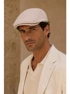 Külah Sorrento Sand Keten Dokulu Slim Fit Kasket – Flat Cap | Riviera Collection