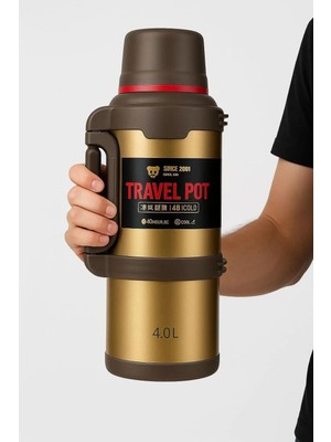 NEVVALİFE Travel Pot Çelik Gold Renk Termos 4 Litre 48 Saat Sıcak Soğuk Dağcı Termos Nevvalife Travel Pot Gümüş Kamp Termos Aile Boyu Büyük Termos