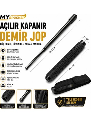 My Brusher Açılır Teleskopik Police Jop – Acil Savunma Için Kompakt Çelik (Siyah)