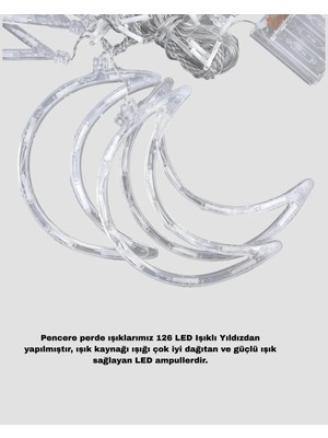 Dinç Store 44 Prizli Yıldız Ay Perde LED Işık Ev ve Organizasyon Dekoru