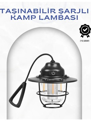 Dinç Store 44 Geometrik Tasarımlı Vintage Kamp Lambası – Type-C Şarj, Ayarlanabilir Parlaklık