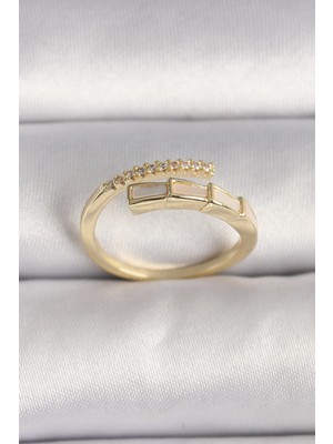 Dinç Store 44 Pirinç Gold Renk Zirkon Taş Detaylı Yılan Model Ayarlanabilir Yüzük TJ-BYK3539