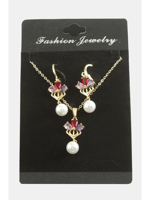 Dinç Store 44 Çiçek Inci Zirkon Taşlı Set Kolye